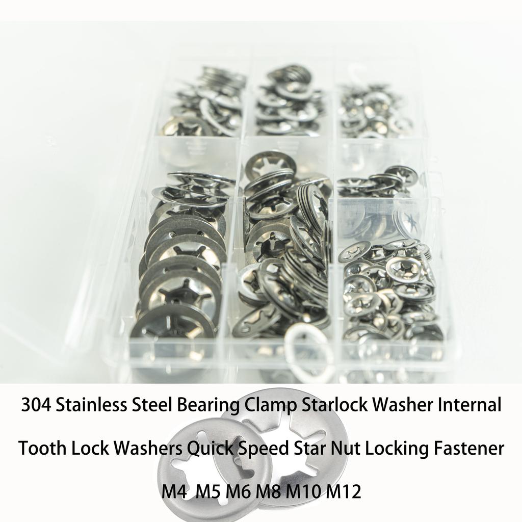350Pcs Plum Blossom Hole Retaining Ring Bearing Clip Retaining Ring Set 304 Stainless Steel Plum Blossom Inner Tooth Retaining Ring M3M4-M12