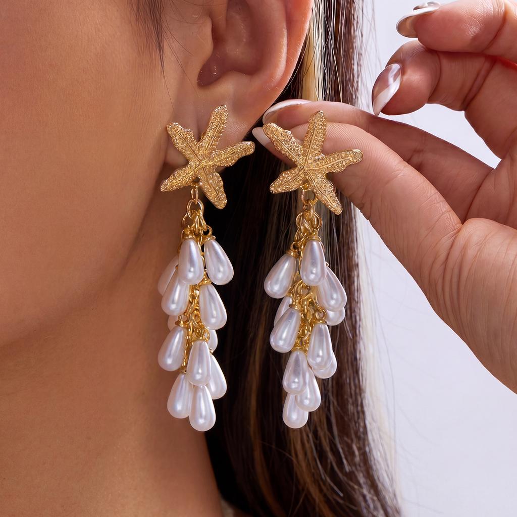 Bohemia Shell Long Tassel Earrings for Women Ocean Series Starfish Scallops Dangle Earrings Charms Summer Beach Party Jewelry