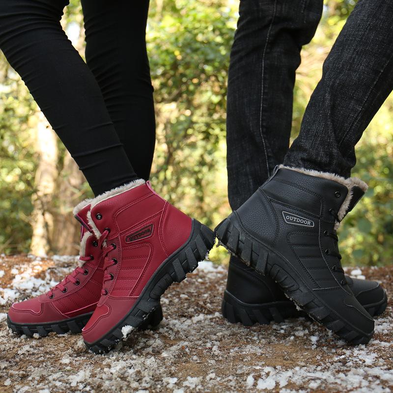 910 lace-up non-slip couple snow boots winter velvet warm hiking shoes new outdoor high-top cotton shoes