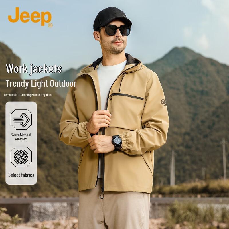 JEEP Men's Spring Autumn Detachable Hood Hiking Jacket