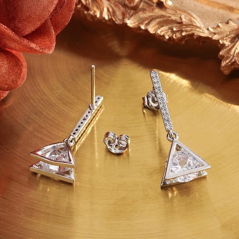 New Solid Sterling Silver Drop Earrings Geometry Fashion AAA Zircon for Women Exquisite Accessories Wedding