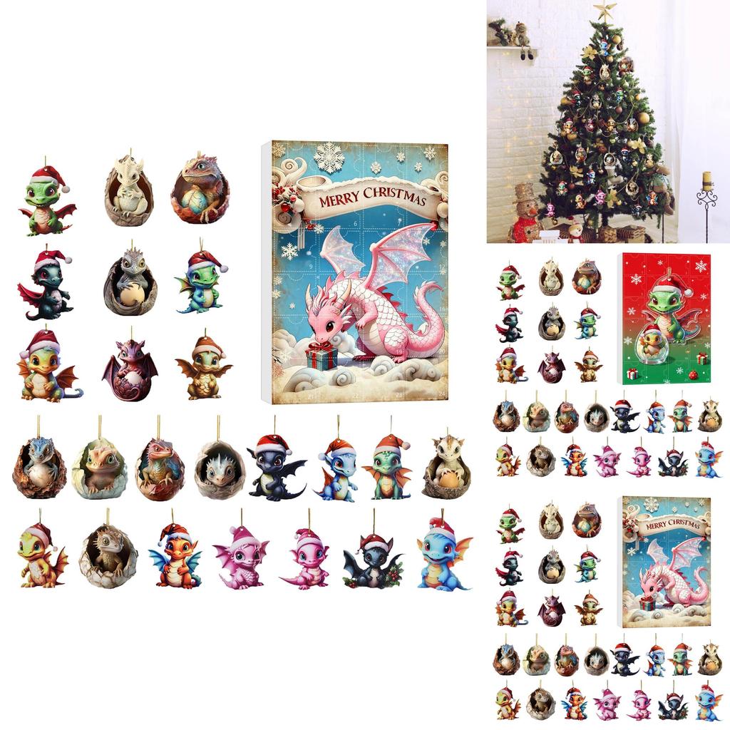 Christmas Countdown Calendar Blind Box With Cute Dragon Mini Decor For Holiday Party Gifts