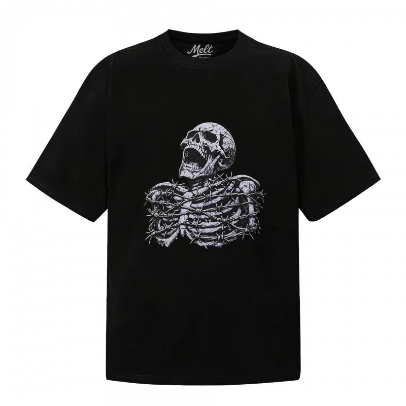 Herren Übergröße Baumwoll-T-Shirt mit Totenkopf-Grafikdruck Lockerer Schnitt Lässiges Kurzarm-T-Shirt