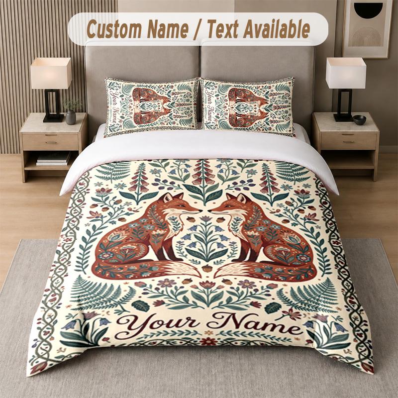 Wolf Fox Theme Custom Text Or Name 3Pcs Bedding Set 1 Flat Sheet & 2 Pillowcases Personalized Home Bedding