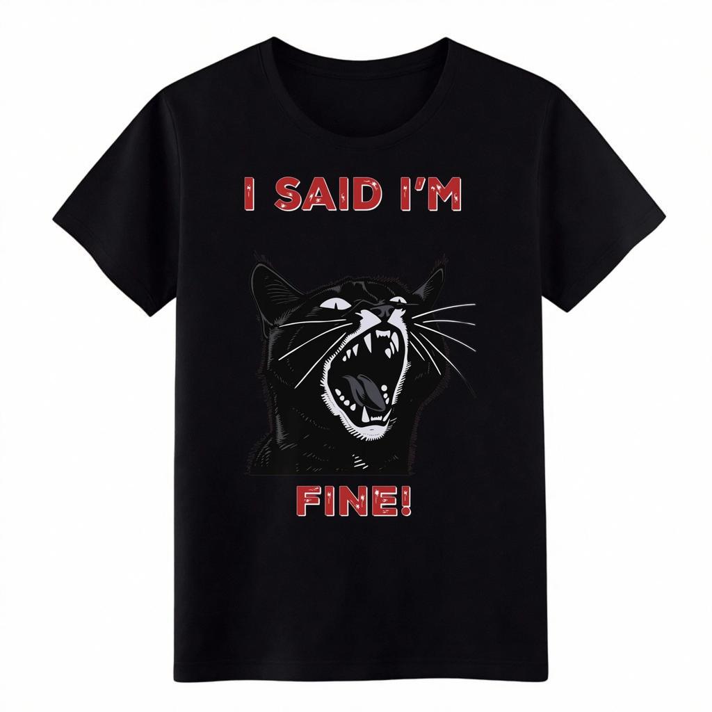 Ho Detto Sto Bene Gatto Nero Urlante Meme Divertente Umorismo Maglietta Grafica Casual