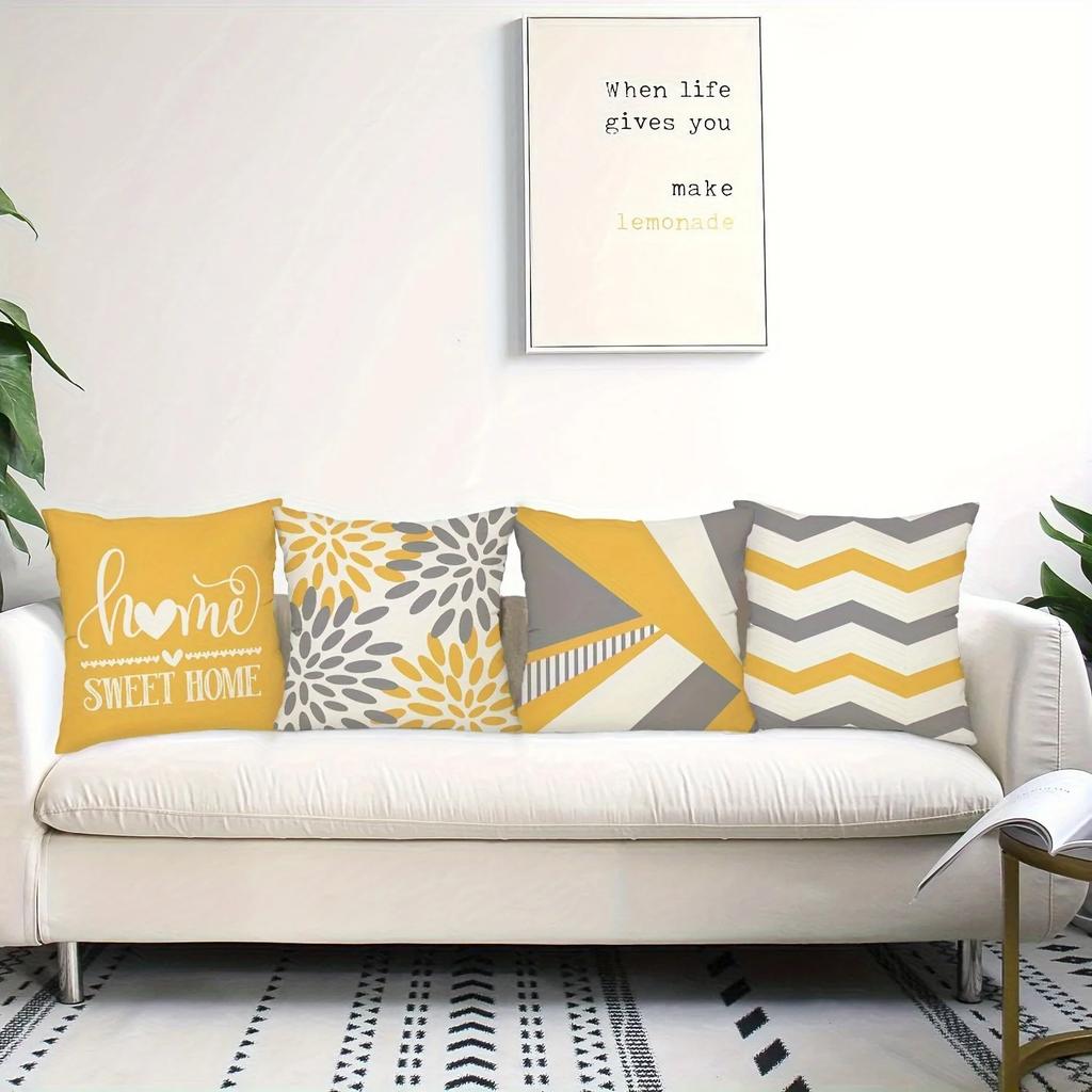 SWEET HOME Decoration Fashion Yellow Gray Geometric Pattern Printing Pillowcase Living Room Sofa Cushion Cover Room Decoration