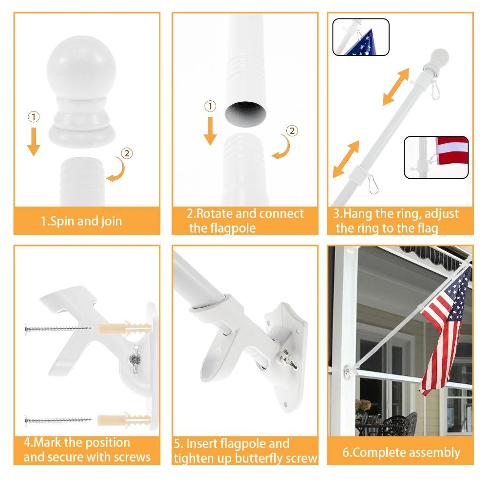 6Ft Flag Pole Kit Stainless Steel Heavy Duty Rotating Flag Collapsible 360 Degree Rotating Stand Flagpole Yard Banner Holder