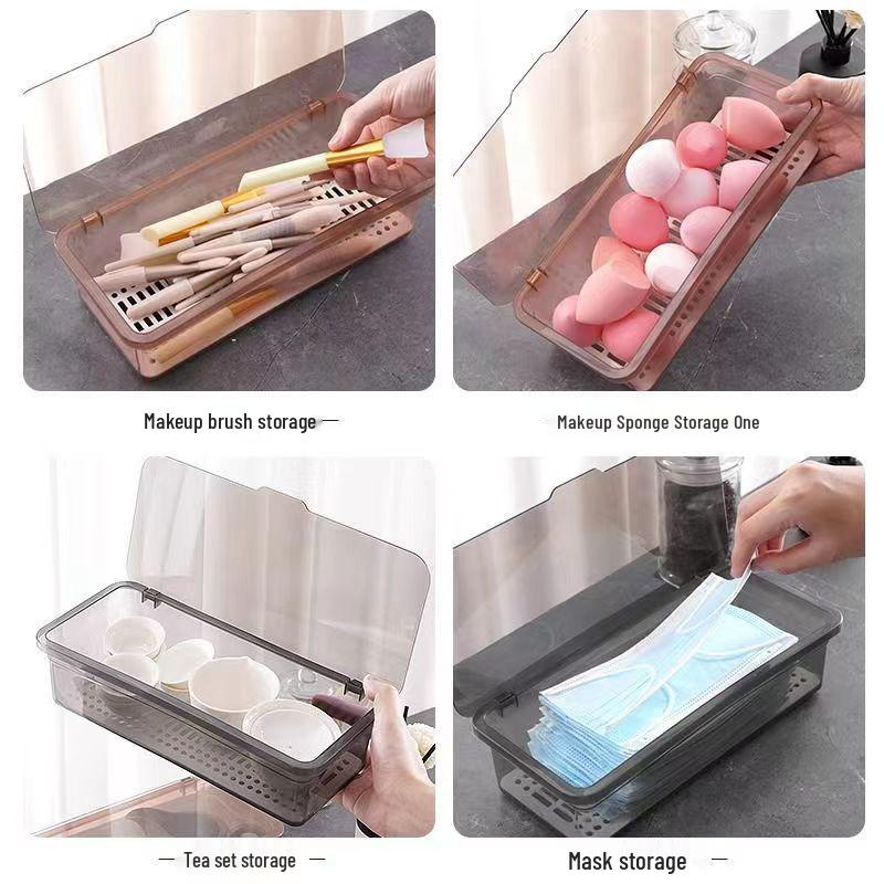 Transparent Dustproof Chopsticks Holder & Tea Set Storage Box with Draining Lid - Home Kitchen Tableware Organizer