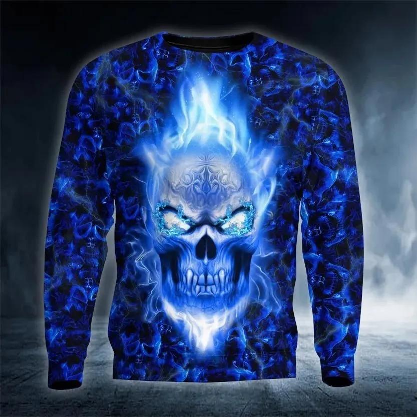 New Men's Autumn Round Neck Long Sleeve T-shirt Retro Skull 3D Pattern Print T Shirts Casual Fashion Tops Men's Clothing Tees