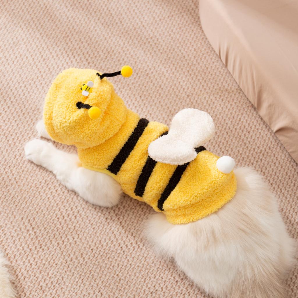 2026 Pet Kitten Clothes COS 3D Bee Transformation Dress Small Dog Autumn/Winter Velvet Clothes Dog Clothes