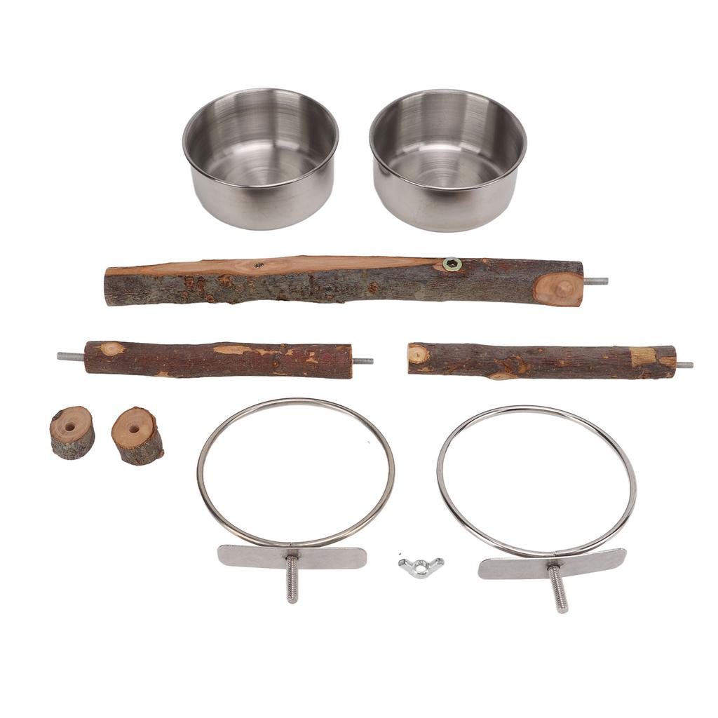 Drewniany stojak z miską ze stali nierdzewnej Zestaw podajnika dla ptaków Stojak na karmę