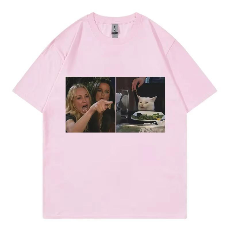 Funny Woman Yelling At Cat Meme Graphic T Shirts High Quality Fashion Short Sleeve T-shirts Unisex Casual Loose Cotton T-shirt
