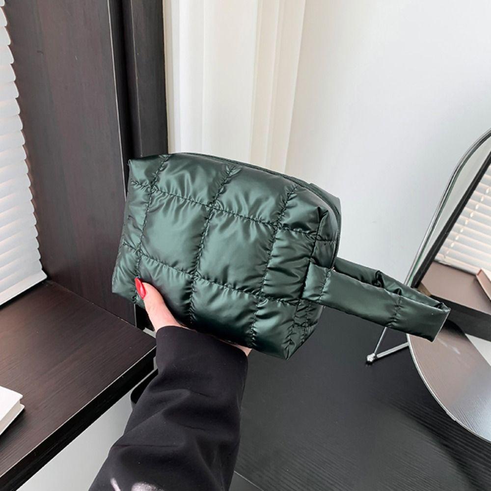 Solid Color Padded Makeup Bag Quilted Plaid Clutch Bag Simple Puffer Handbag  Ladies