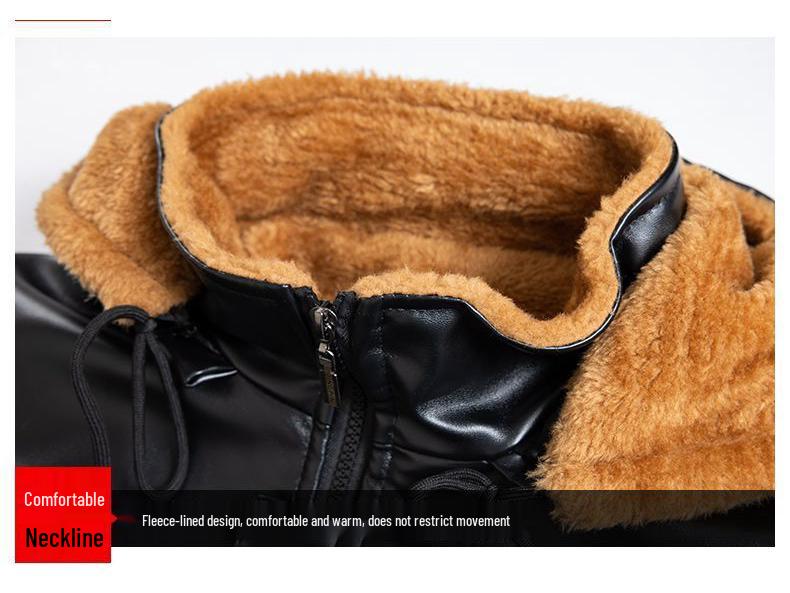 Leather Jacket and Pants Set: Fleece-Lined, Windproof, Waterproof, Oil-Resistant - Ideal for Drivers and Delivery Workers in Winter