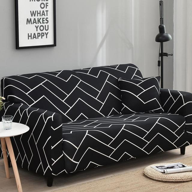 Elastic L-Shaped Sofa Cover Stretch Geometric Design Slipcover For Living Room Corner Couch Cover Durable Fabric