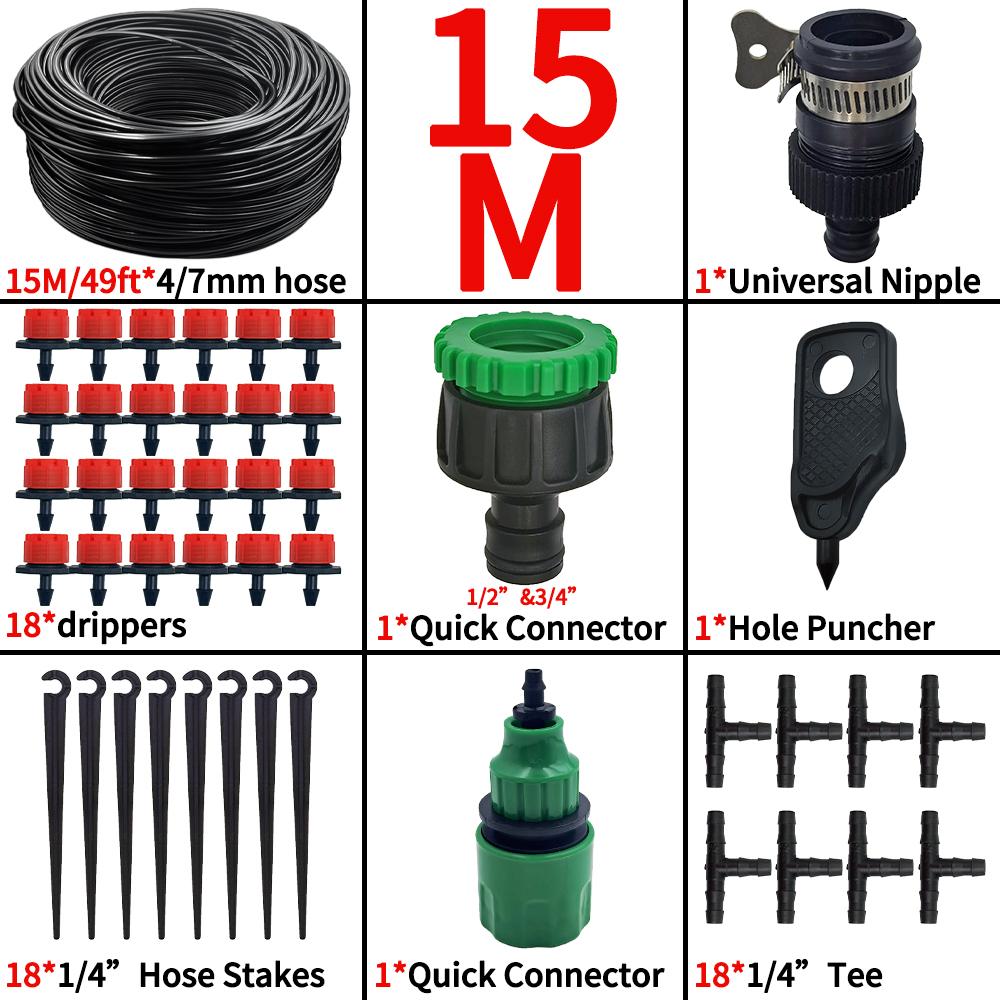 Kit de Rega por Microaspersão 15M-25M Jardim DIY Sistema de Irrigação Automática & Gotejador Ajustável Mangueira 4/7'' para Estufa