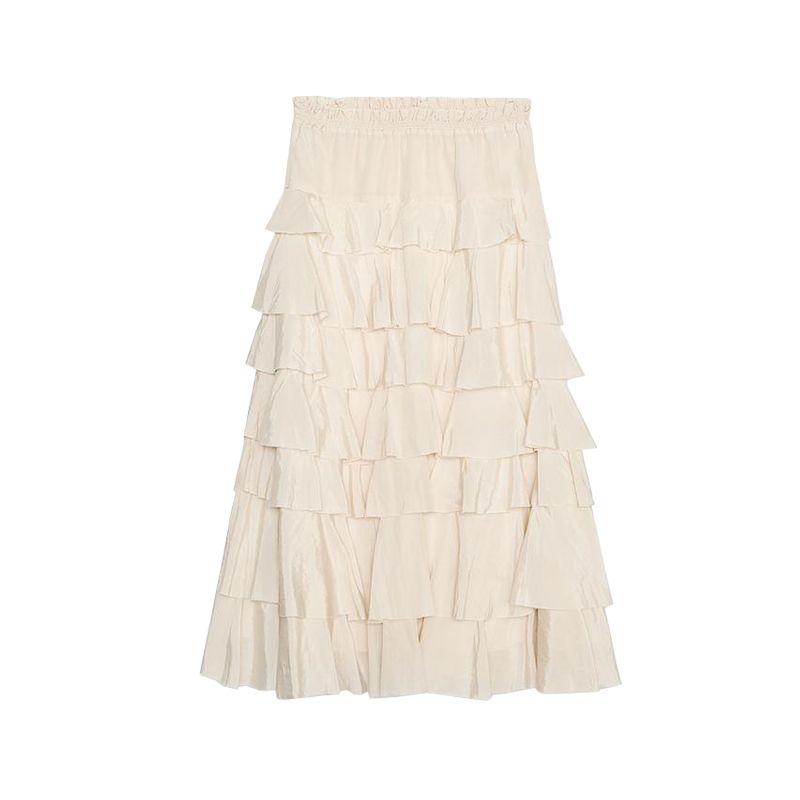 

Summer New Product Women s Clothes French Simplicity Style Viscose Blended Laminated Decoration Mid Waist Midi Dress 3118209 Beige L