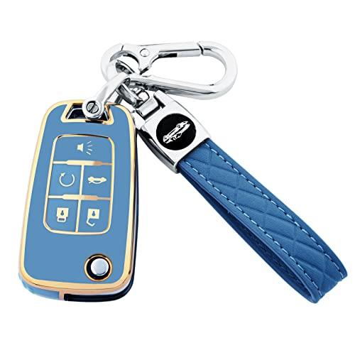 For Chevy Key Fob Cover with Keychain,Premium TPU Full Protection Key Case Shell for Equinox Camaro Cruze Malibu Impala Spark Sonic GMC