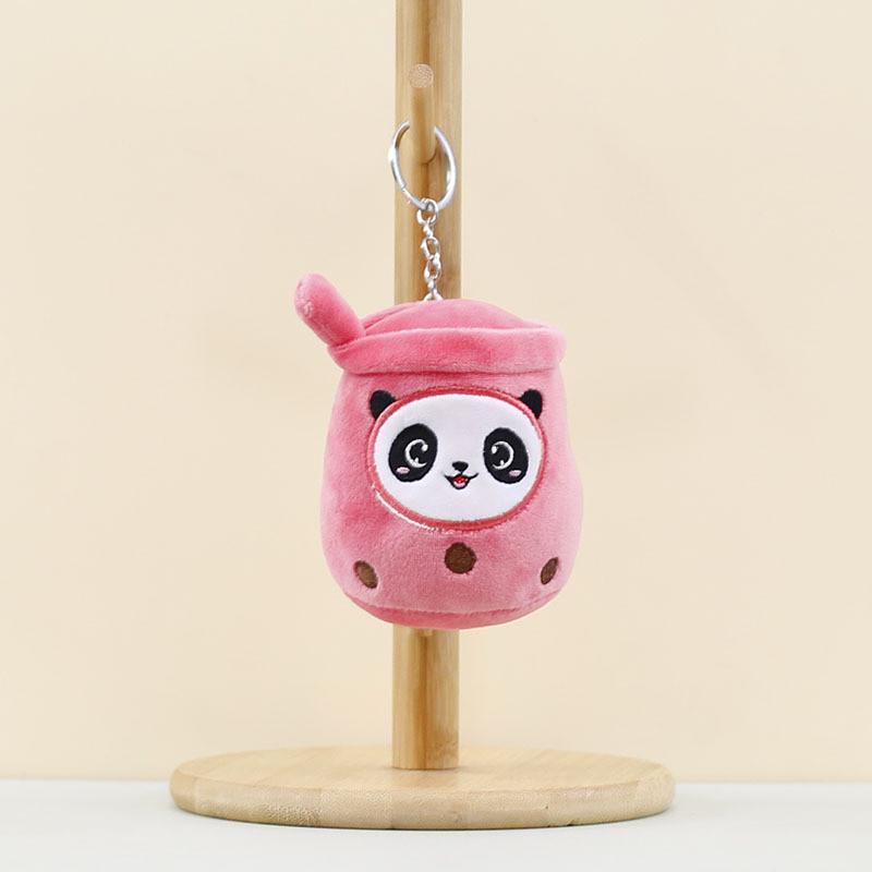 Niedlicher Panda-Plüsch-Teetassen-Schlüsselanhänger, farbenfrohes Stofftier, Hängedekoration