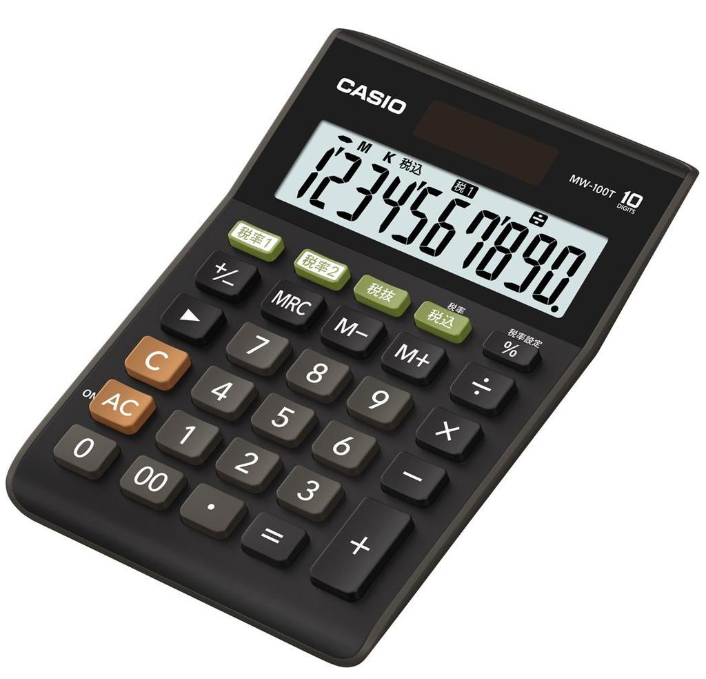 Casio Standard Double Tax Rate Setting and Tax Mini Just 10 Black Calculator, Calculation, Type, Digits, MW-100T-BK-N,