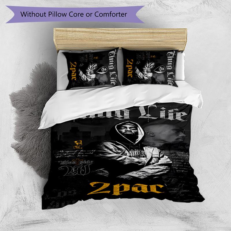 2pac Rapper Printed 3PCS Bedding Set Soft Breathable Duvet Cover Pillowcases Set Washable Bedroom Decor Home Gift