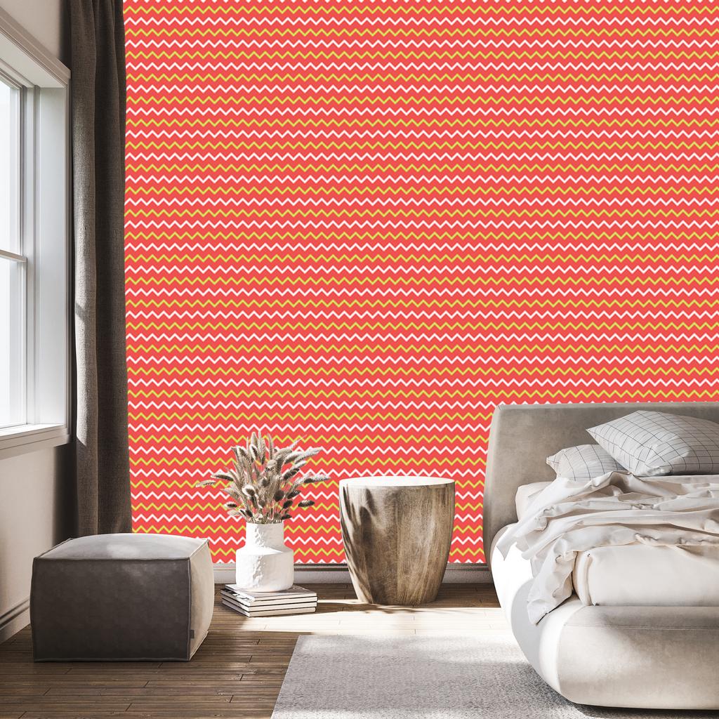 Zigzag Coral and Peach Wallpaper for Living Room and Bedroom 50x1000
