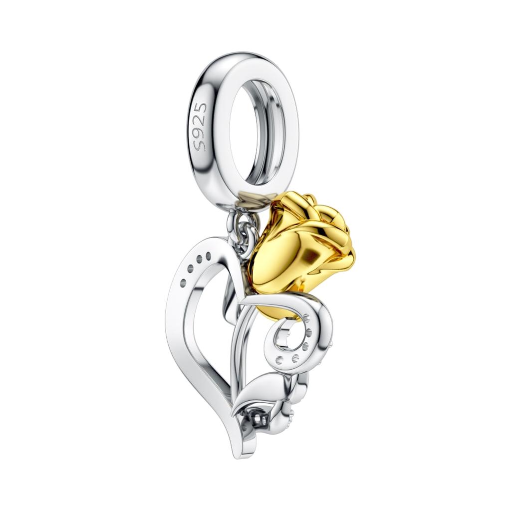 Golden Rose Charm 925 Sterling Silver Charm Beads Fit  Silver 925 Original DIY Bracelets Fashion Women Jewelry