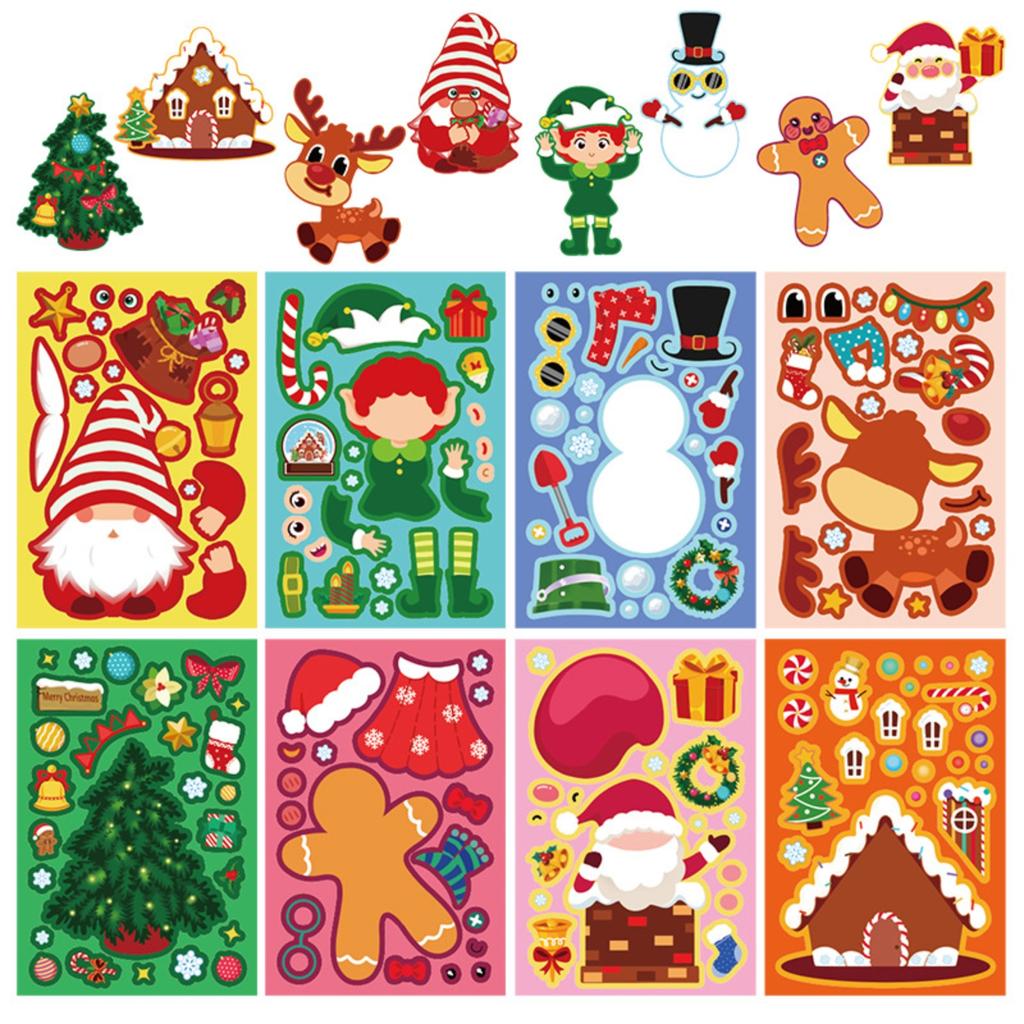 Christmas Make A Face Stickers, 8X Make Your Own Activities Sticker, Christmas Sticker For Kids Ages 4+, Face Stickers For School Rewards