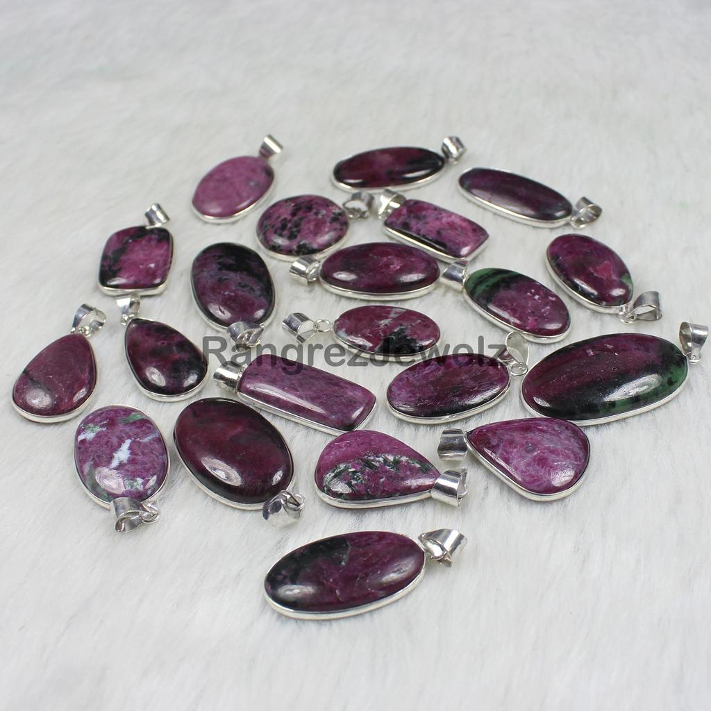 Pink Ruby Zoisite Gemstone Pendant Healing Crystal Pendant Necklace Making For Silver Jewelry Supply Bezel Pendant Necklace