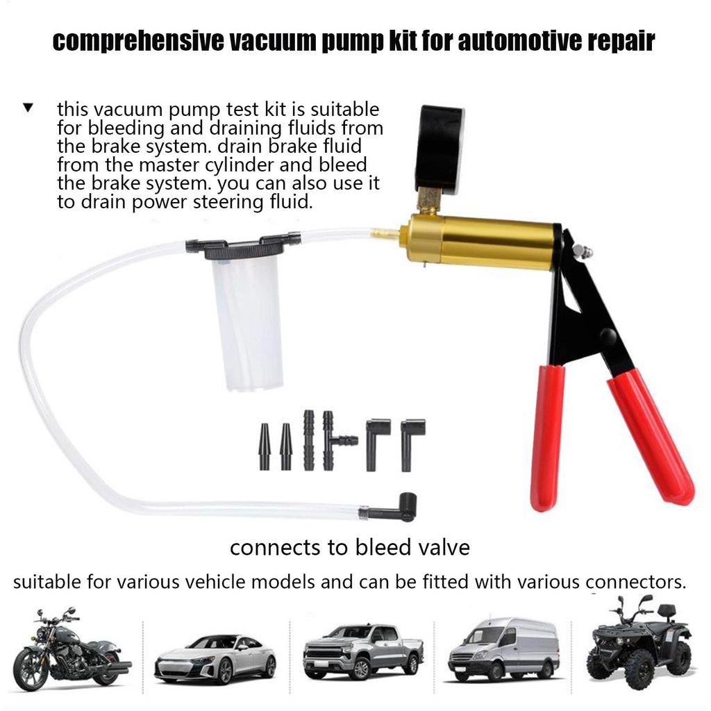 Hand Vacuum Pump Manual Handheld Portable Universal Repair Tool Motorcycle Brake Bleeder Kit for Car System Fluid Pressure Check