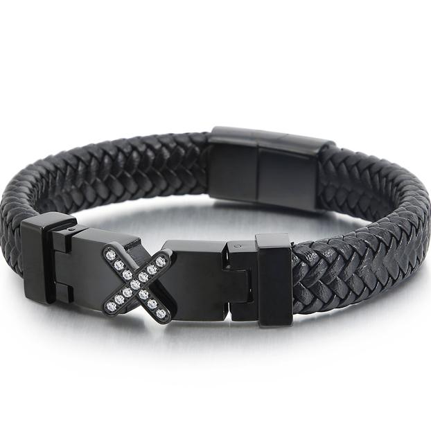 Wholesale Genuine Leather Man Bracelet  Armband Heren with Magnet Clasp Button Elegant Bracelet for Men Logo Name Engraveable