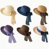 Opvouwbare Rand Zonnehoeden Voor Vrouwen Elegante Effen Kleur Grote Strik Strooien Hoed Vrouwelijke Zomer Ronde Top Strand Panama Meisjes Bucket Hoeden