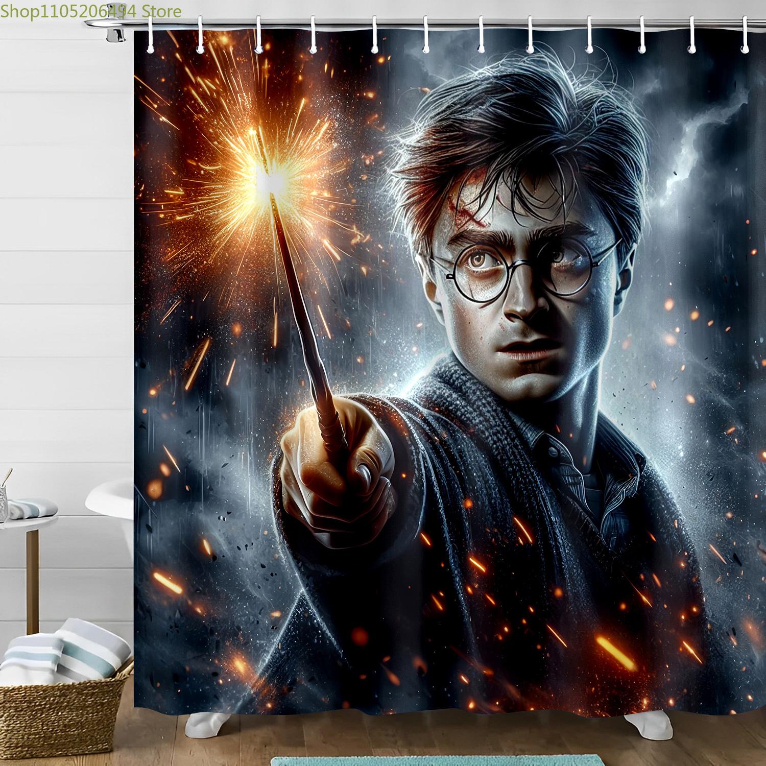 

Warner Bros Inspired Magic Wizard Shower Curtain, Bathroom Decor with Hooks, Unique Valentine s Day Gift for Fans 90x180cm