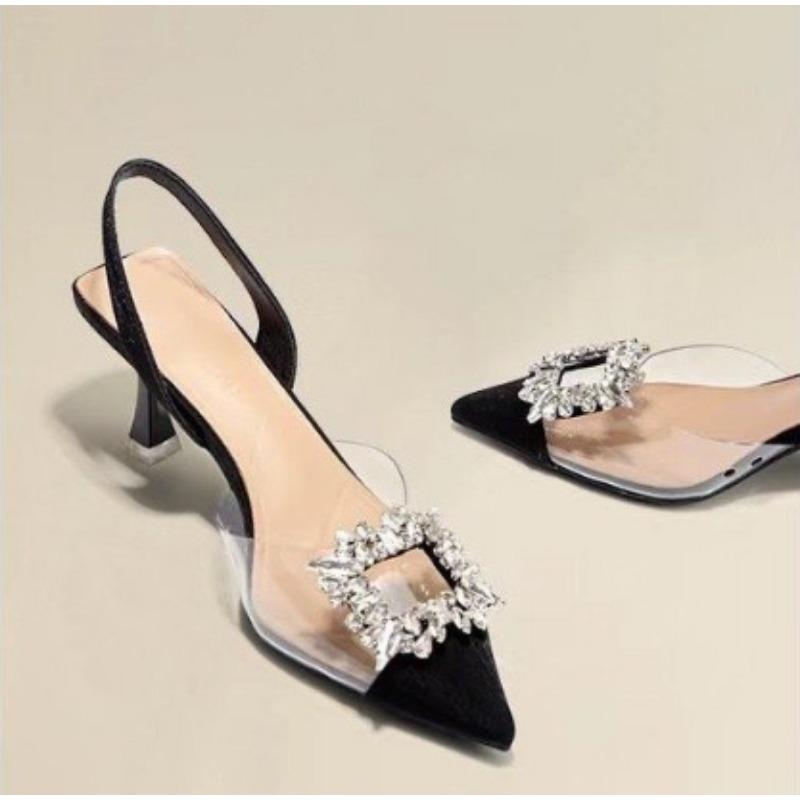 Fashion Spring and Autumn Fashion New Sexy Banquet Comfortable Crystal Transparent Solid Color Pointed Toe Women's High Heels