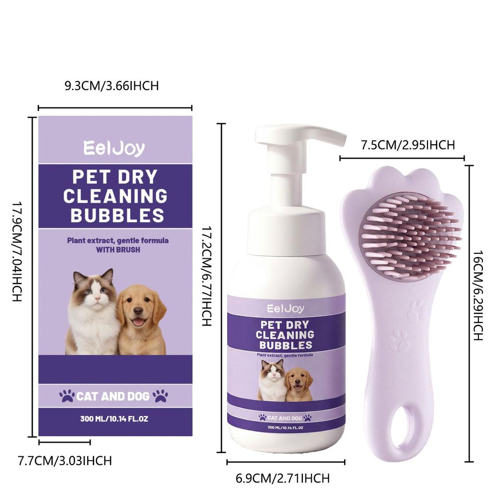 EELJOY pet no-wash shampoo with brush, general purpose for cats and dogs, cleans and odor-free hair, smoothes, refreshes, protects and dries easily