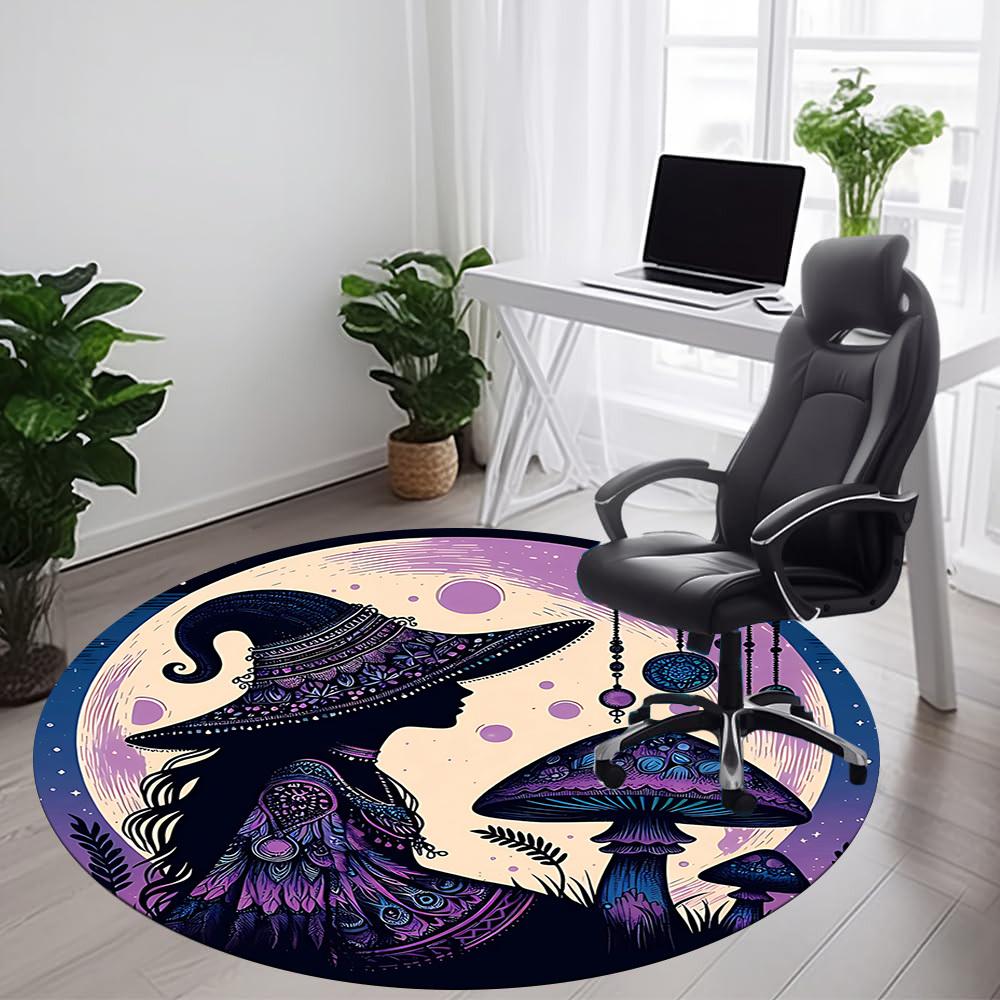 1PC Witch Mushrooms Office Round Area Rug, Indoor Mat Suitable For Office, Under Office Chairs Bedroom Living Room Home Decor, Room Deco 022