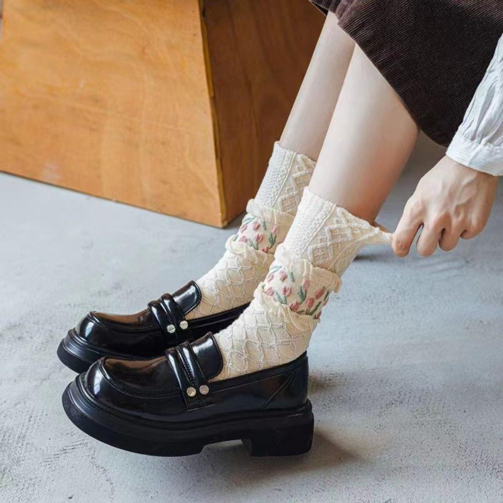 Tulip Lace Socks Warm Cotton Socks Summer Women's Flower Socks  Ladies