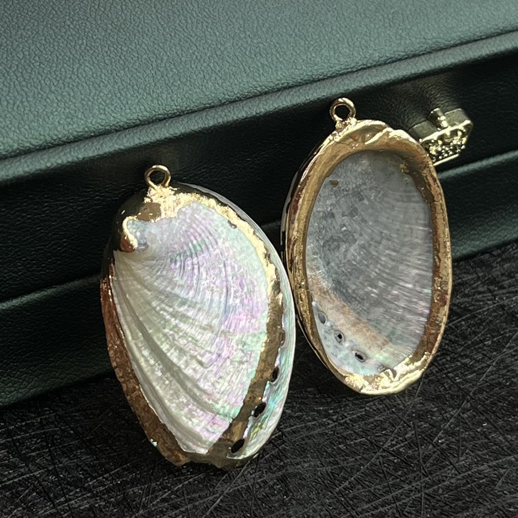 3Pcs, White Shell Zinc Alloy Pendant with Golden Edges, Boho Handmade Irregular Charms for Jewelry Making DIY Necklace Accessories, Unisex Crafts