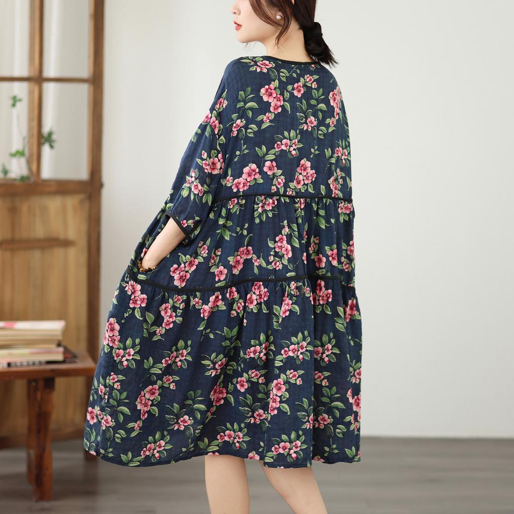 DIMANAF Nuovo 2026 Donna Taglie Forti Estiva Abito Lungo Morbido Oversize Maxi Donna Floreale Cotone Vestito da Sole Spiaggia