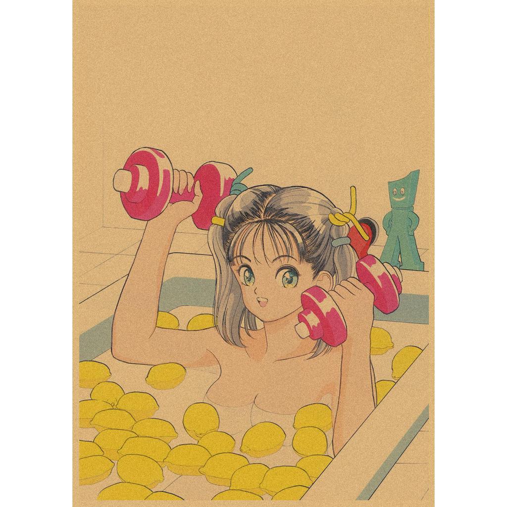 Sakura Diaries Retro Kraftpapier Manga Illustration Wandkunst