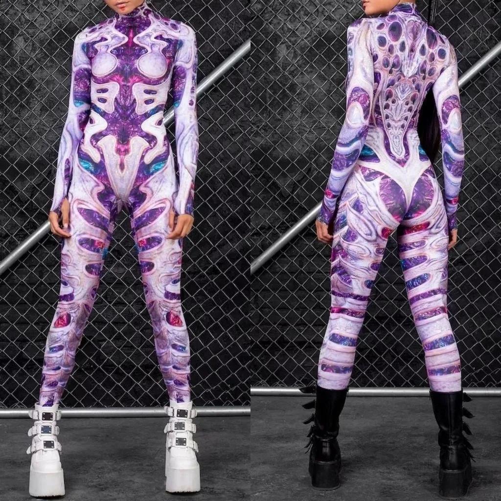 3D Digital Printing Stage Performance Costumes Adults Halloween Events Carnival Theme Party Cosplay Outfit Pretend Game Jumpsuit