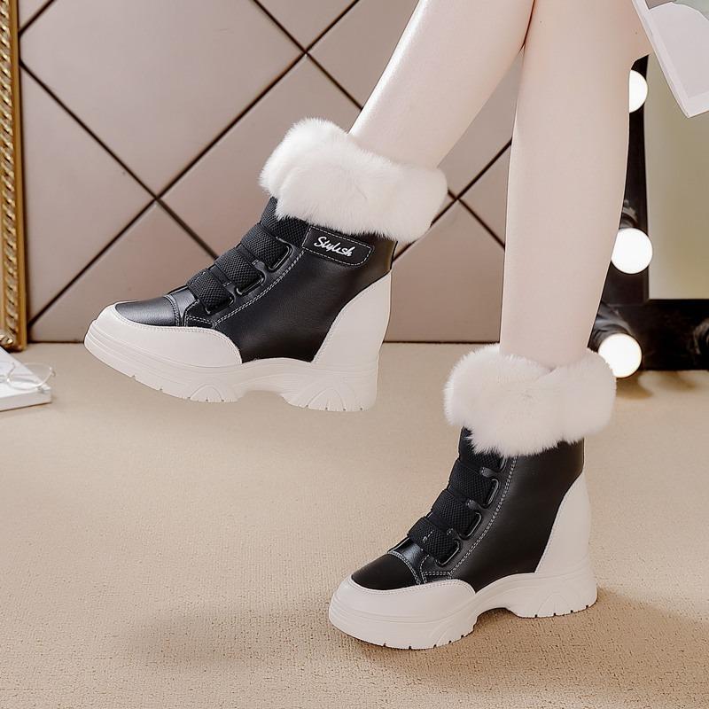 Real rabbit fur medium tube snow boots women's winter warm cotton boots thick-soled casual Velcro women's boots