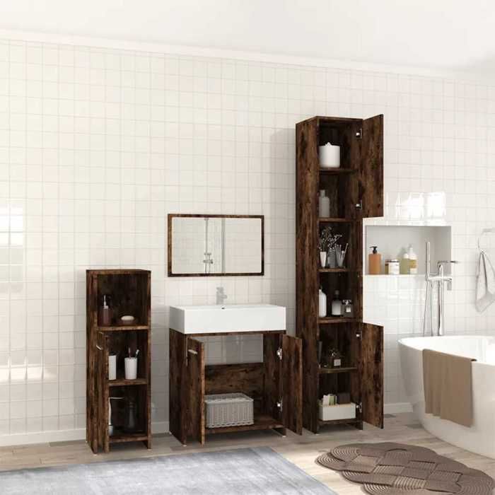 VidaXL Bathroom Furniture Set 4 Pcs Smoked Oak Wood 3154403