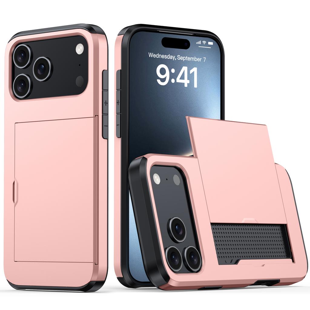 For iPhone 17 Pro Max Case with Card Holder TPU+PC Phone Back Cover