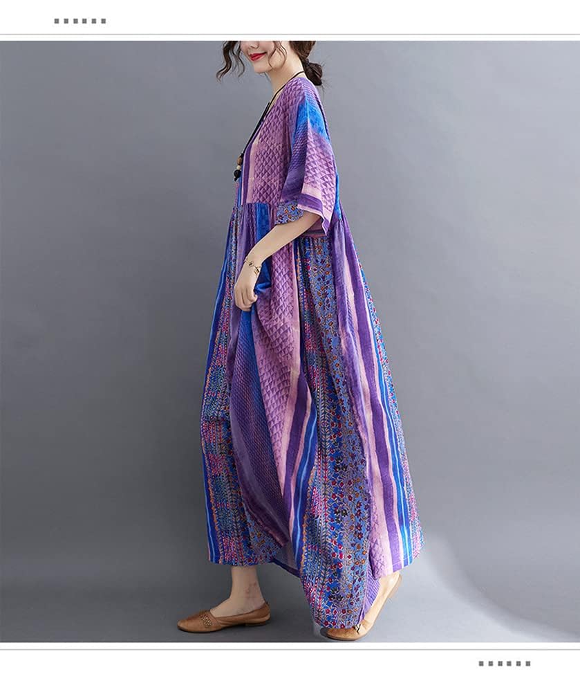 Long Floral Plus Sizes Loose Short Easy to Wear One Size Fits N-O Dress, Print, Women's Fashion, Summer/Autumn, Figure-Flattering, Botanical,