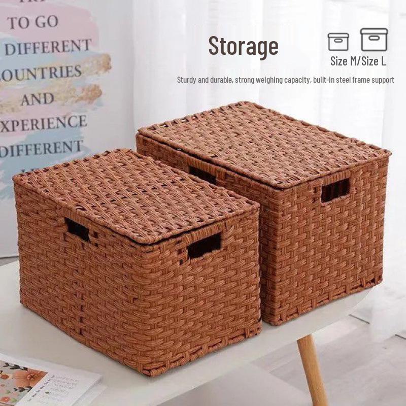 Vävd förvaringslåda med lock: Hushållsorganisatör för snacks, leksaker och diverse
