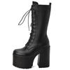 Stivali da Donna Sexy con Plateau a Metà Polpaccio Inverno Stripper Gotico Punk Tacchi Stivale per Donna Stringati Nero Bianco Scarpe Feticcio Taglia Grande