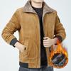 Mens Corduroy Cotton Puffer Jacket Winter Thick Warm Short Workwear Coat Middle-Aged Casual Outdoor Use