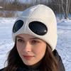 Strickmütze Einfarbig Warme Strickmütze mit Brillen-Dekor Elastisch Winddicht Wintermütze Outdoor Reisen Radfahren Tägliches Tragen