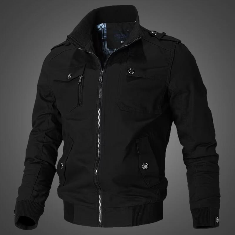 

Men s Military Style Jacket with Stand Collar, Knit Cuffs, and Multiple Pockets in Various Colors S чорний